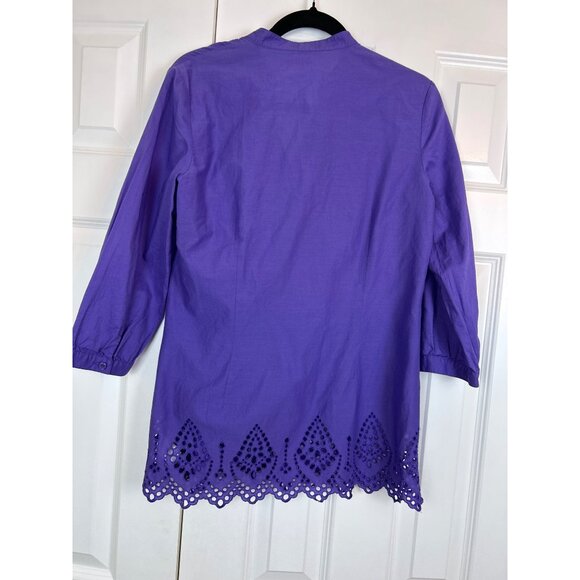 Coldwater Creek Purple Eyelet Hem Button-Up Tunic XS 4-6 - Picture 9 of 14